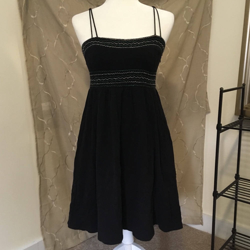 Maeve Anthropologie Black Dress Embroidered Waist
